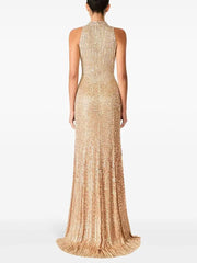 Sleeveless beaded sequin floor length gown back view