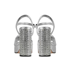 Satin Platform Crystal Embellishment Block Heels