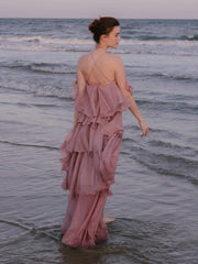 Strapless Ruffled Chiffon Maxi Dress