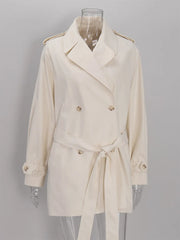 Lapel Double Breasted Belted Jacket