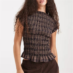 Smocked Plaid Peplum Top