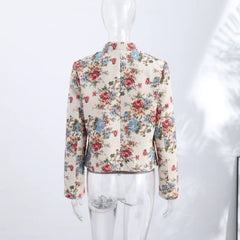 Floral Mandarin Collar Cropped Jacket