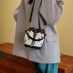 Embroidered Bear Canvas Drawstring Bucket Bag