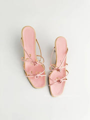 Pink Rose Square Toe Low Heel Sandals