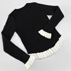 Ribbed Knit Long Sleeve Ruffle Trim Top