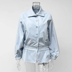 Stand Collar Ruffled Waist Windbreaker Jacket
