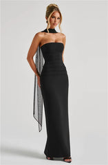 Scarf Collar Strapless Maxi Dress - Backless Bodycon Club & Party