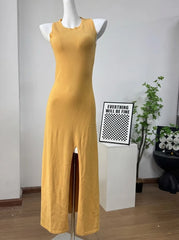 Solid Sleeveless Slit Knit Maxi Dress