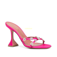 Floral Embellished Square Toe Heels