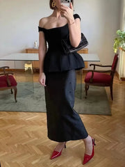 Black Square Neck Peplum Tank Top
