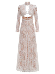 Lace Mock Neck Cutout Long Sleeve Maxi Dress