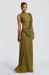 Draped Mock Neck Sleeveless Maxi Dress