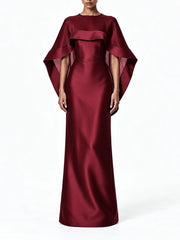 Cape Overlay Satin Strapless Maxi Dress