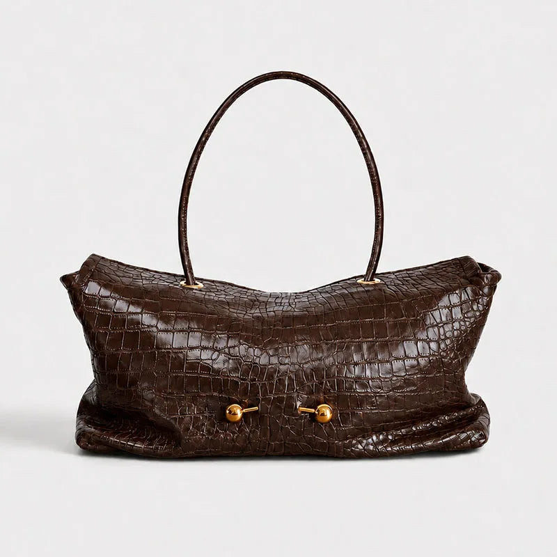 Crocodile embossed leather shoulder bag