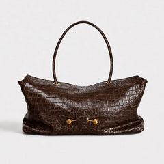 Crocodile embossed leather shoulder bag