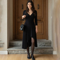 V-Neck Irregular Hem Midi Dress