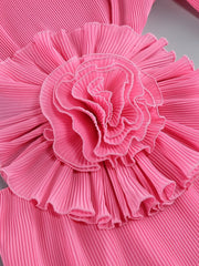 Pink Cutout Mini Dress with Sculpted Flower Detail