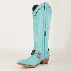 Embroidery Buckle Knee High Boots