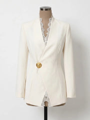 Lace Trim Fitted Waist Blazer