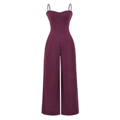 Front view of a black wide-leg jumpsuit.
