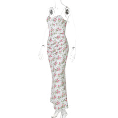 Floral dress on a mannequin against a white background