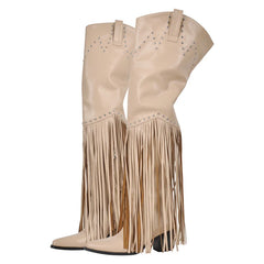 Fringed Pointed Toe Heeled Boots
