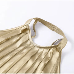 Golden High Neck Crop Top and Maxi Skirt Set