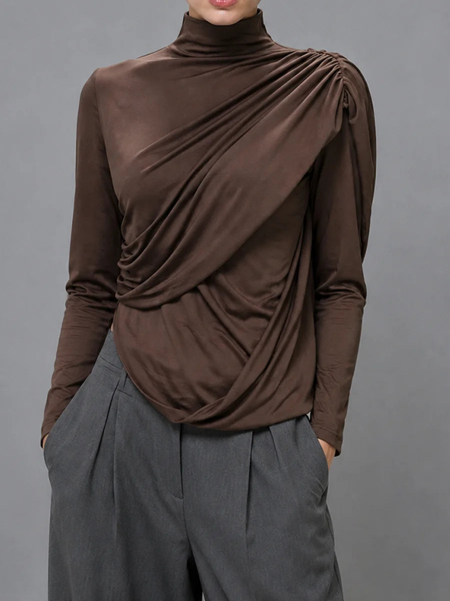 Brown draped turtleneck top