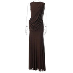Draped Mock Neck Sleeveless Maxi Dress