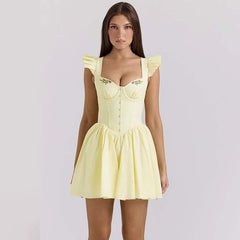 Embroidery Ruffle Strap A-line Mini Dress