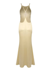 Halter Neck Backless Diamond Buckle Gown