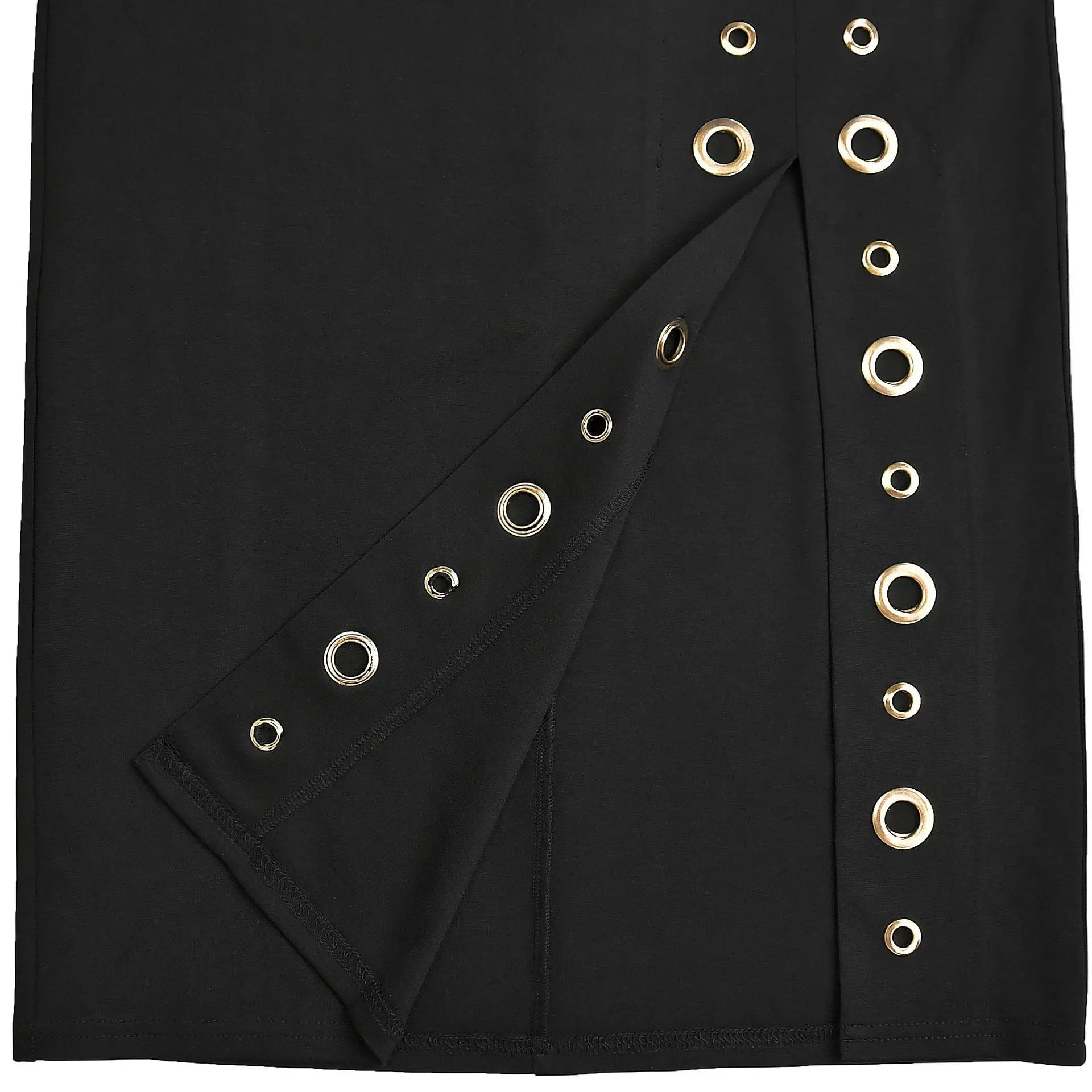 Black fabric with gold eyelets