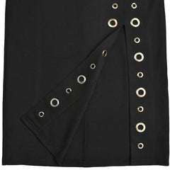 Black fabric with gold eyelets