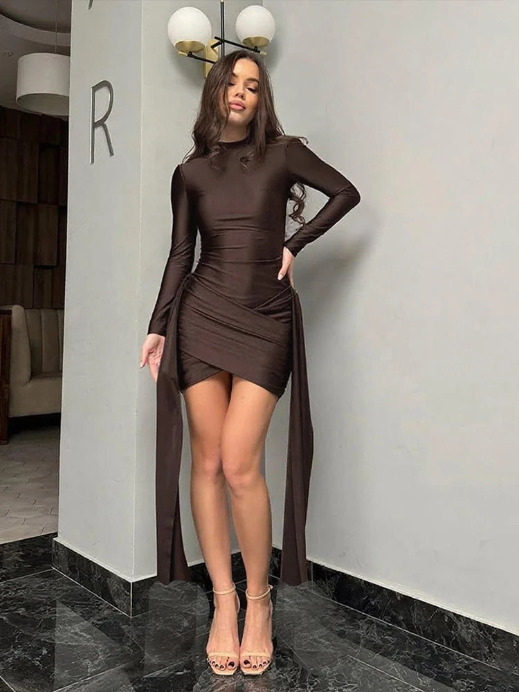 Mock neck ruched knit dress