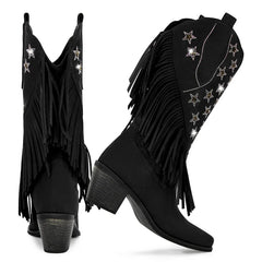 Fringe Star Embellished Pointed Toe Boots