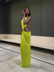 Green Side Cut-out Sleeveless Maxi Dress