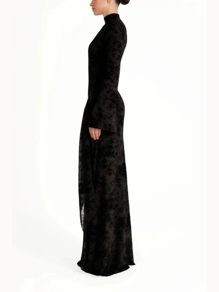 Black evening gown on a white background