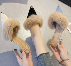 Mules Pointed Toe Women's Furry Slides Shoes