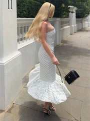 Polka dot strapless mermaid dress flow