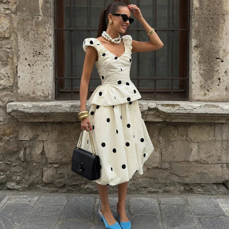 Polka dot high waist midi skirt