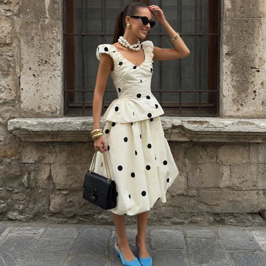Polka dot high waist midi skirt