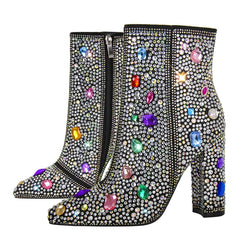 Rhinestone Pointed Toe Zipper Boots
