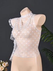 Polka Dot Mesh Ruffle Crop Top