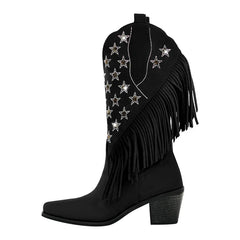 Fringe Star Embellished Pointed Toe Boots