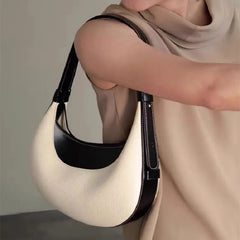 Two-Tone Crescent Shoulder Bag – Minimalist Curved Hobo