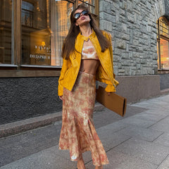 Snake Print Yellow Zip Biker Jacket