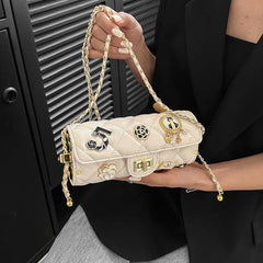 Quilted Embellished Barrel Bag