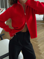 Zip Front Stand Collar Knit Jacket