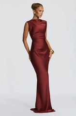 Satin High Neck Mermaid Maxi Dress