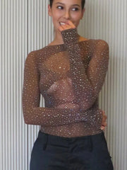 Mesh Elastic Sequin Long Sleeve Bodysuit